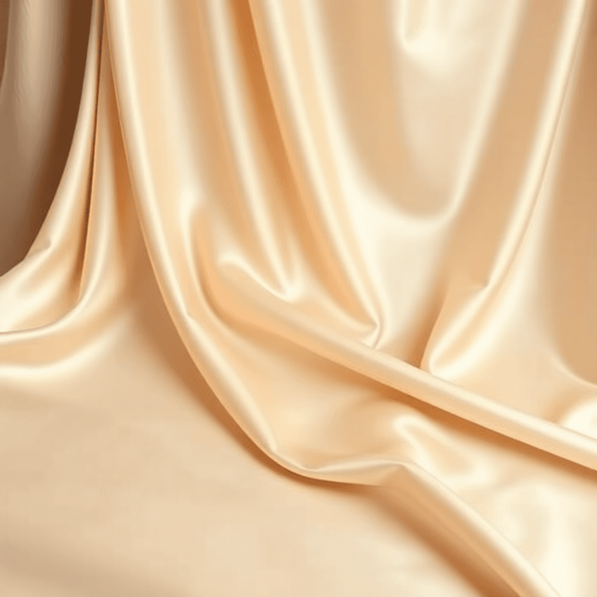 Kain satin mewah berkilau dengan tekstur halus, latar belakang elegan, dan warna pastel yang menambah kesan glamor dan anggun.