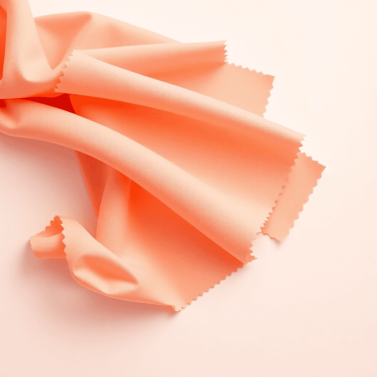 Koleksi swatch warna peach dalam berbagai nuansa, disusun secara artistik di atas latar belakang yang terang, dengan swatch kain dan aksesori halus...
