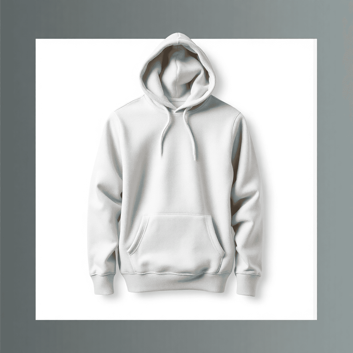 Hoodie fleece katun yang nyaman ditampilkan di latar belakang bermotif, menyoroti kelembutan dan kehangatannya dalam gaya yang realistis.
