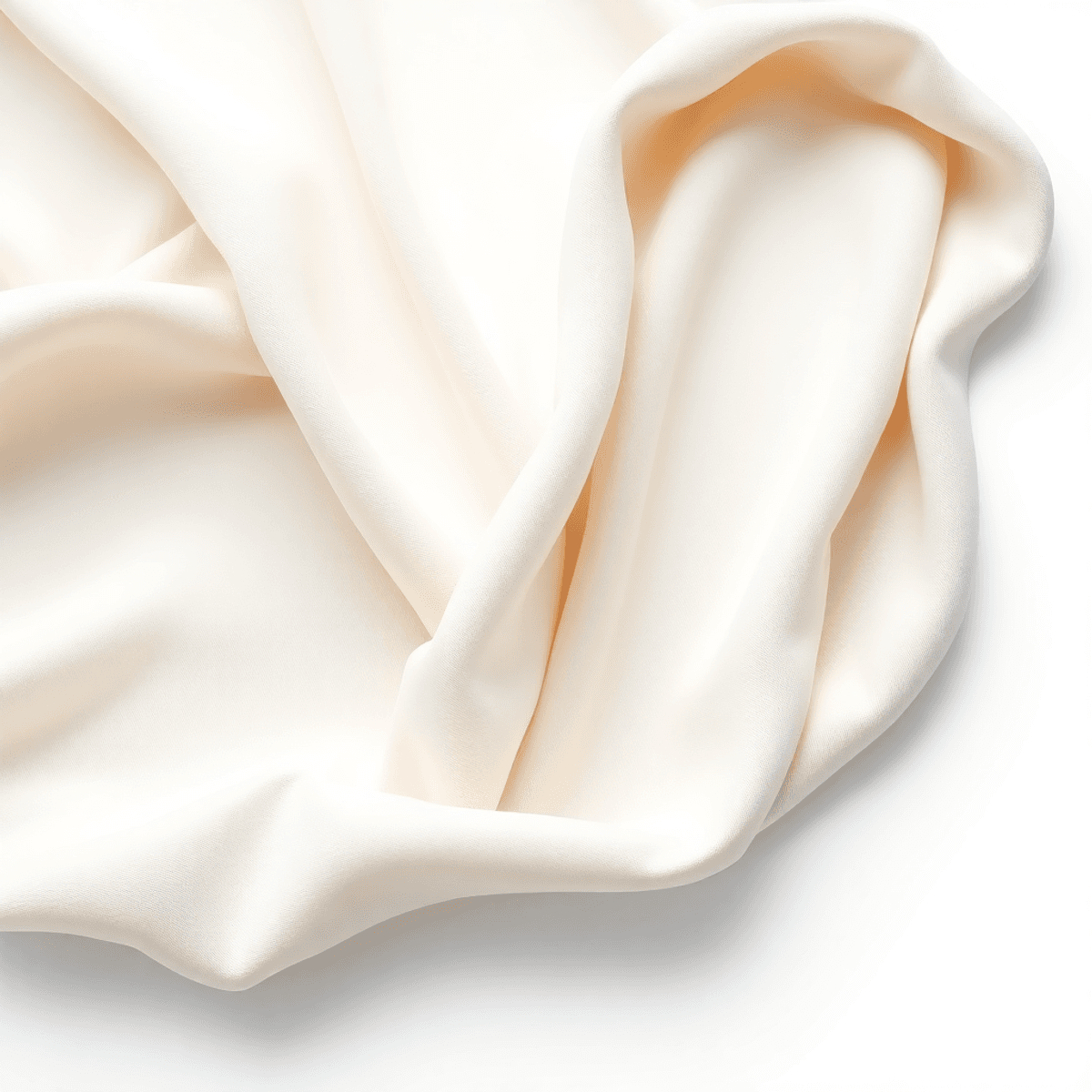 Mukena lembut yang elegan terbuat dari kain hyget ringan dengan tekstur halus dan kilau lembut, ditampilkan di latar belakang putih bersih.