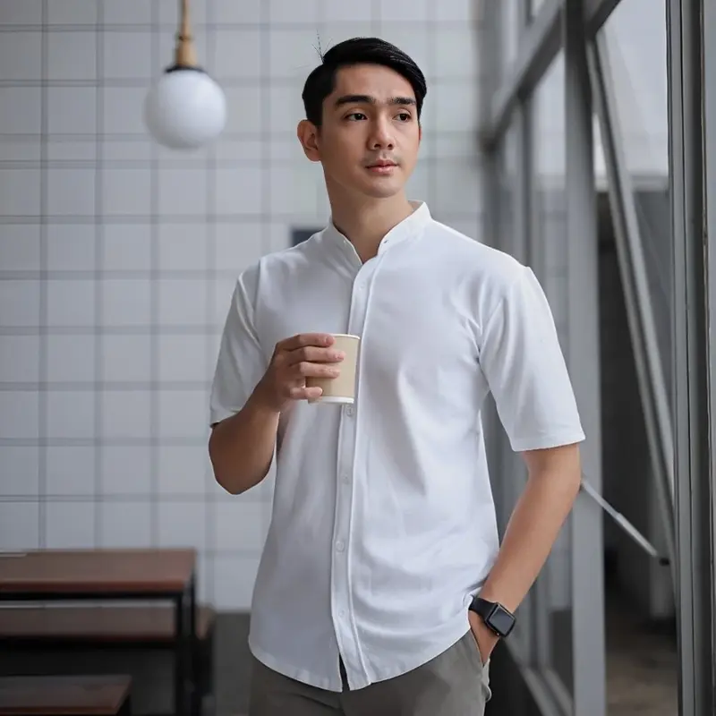 Kemeja Polos Lengan Pendek Kerah Shanghai Bahan Toyobo Premium - Shop | Tokopedia