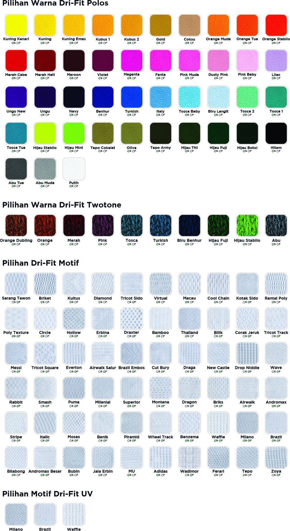 pilihan warna kain brizift activewear weva textile